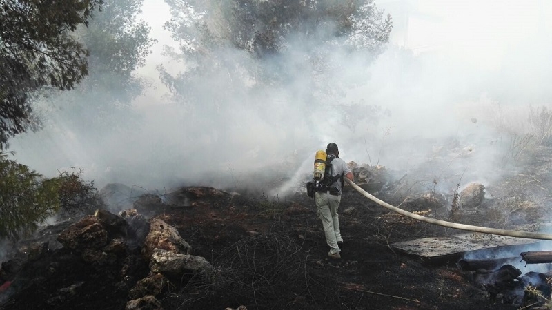 שריפה בהתנחלות בית אריה. צילום: מחלקת ביטחון המועצה המקומית בית אריה