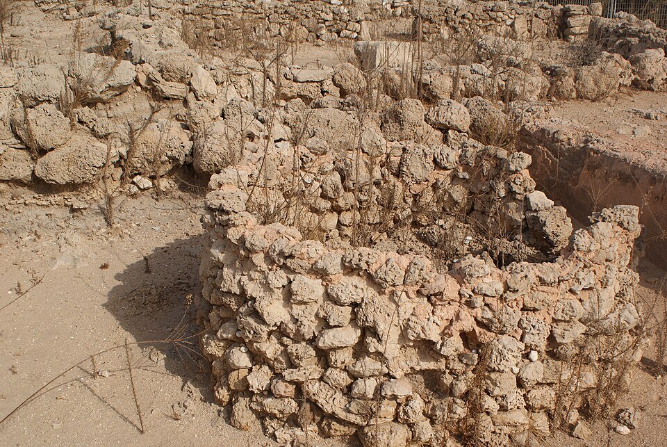 שרידי קירות לבני בוץ בחפירות תל קסילה שבשטח מוזיאון ארץ ישראל (צילום: TijsB, ויקישיתוף, CC BY-SA 2.0)