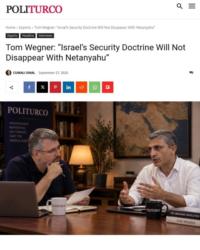 תום וגנר, מייסד שותף ומנכ"ל התנועה האברהמית, בראיון לעיתון הדיגיטלי הטורקי Politurco | צילום: התנועה האברהמית