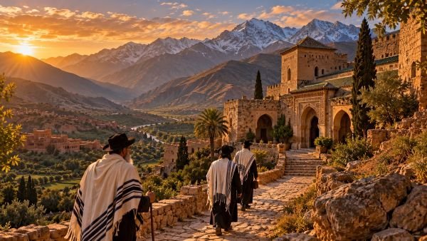 אנשים צועדים עם טליתות | צילום: קרדיט תמונה AI