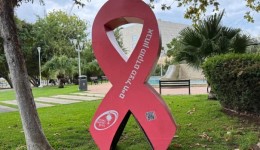 מצהוב לוורוד: הפסל שהוצב בגבעתיים למודעות לסרטן השד הפסל הוורוד שהוצב בפארק גבעתיים, ועליו הכיתוב ״אבחון מוקדם מציל חיים״ | צילום: האגודה למלחמה בסרטן