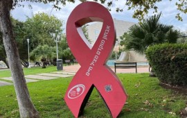 מצהוב לוורוד: הפסל שהוצב בגבעתיים למודעות לסרטן השד הפסל הוורוד שהוצב בפארק גבעתיים, ועליו הכיתוב ״אבחון מוקדם מציל חיים״ | צילום: האגודה למלחמה בסרטן